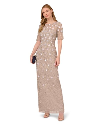 Adrianna Papell Women's Beaded Long 3D Floral Dress