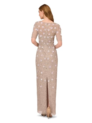 Adrianna Papell Women's Beaded Long 3D Floral Dress