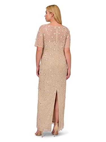 Adrianna Papell Women's Beaded Long 3D Floral Dress