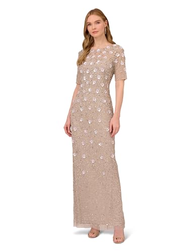 Adrianna Papell Women's Beaded Long 3D Floral Dress