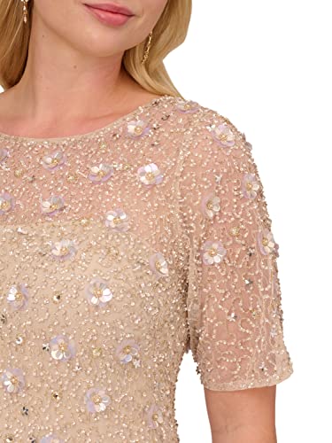 Adrianna Papell Women's Beaded Long 3D Floral Dress