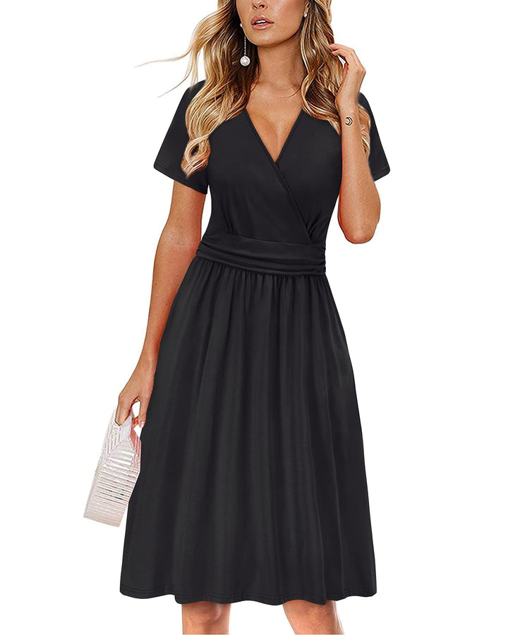 OUGES Women's V-Neck Floral Summer Dress with Pockets