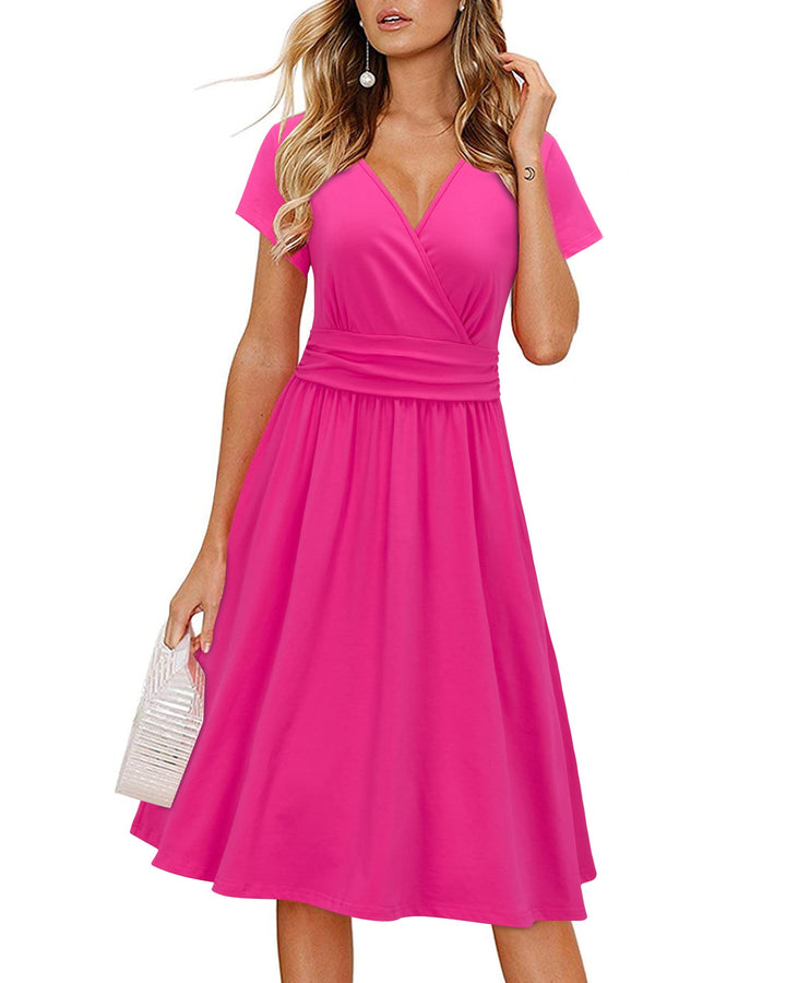 OUGES Women's V-Neck Floral Summer Dress with Pockets
