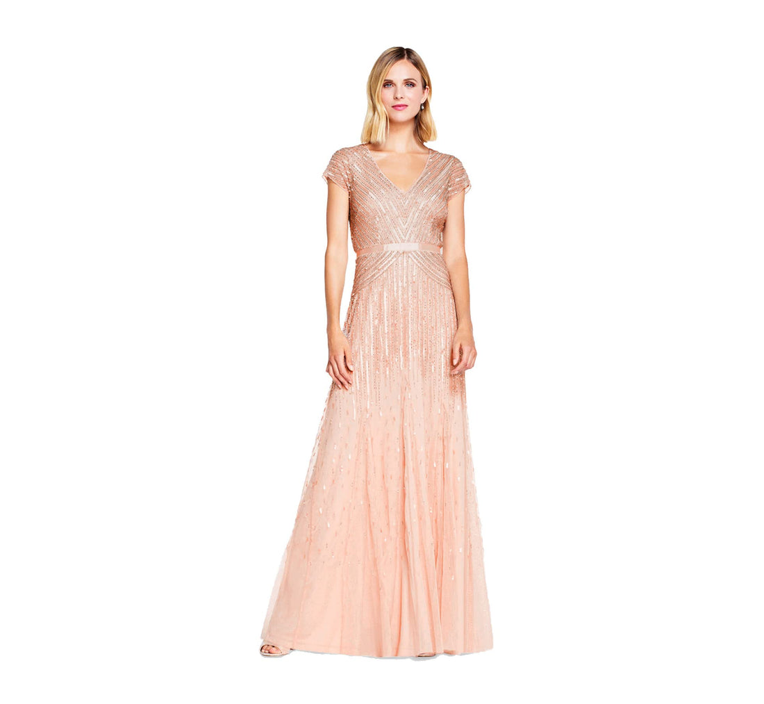 Adrianna Papell Beaded V-Neck Gown