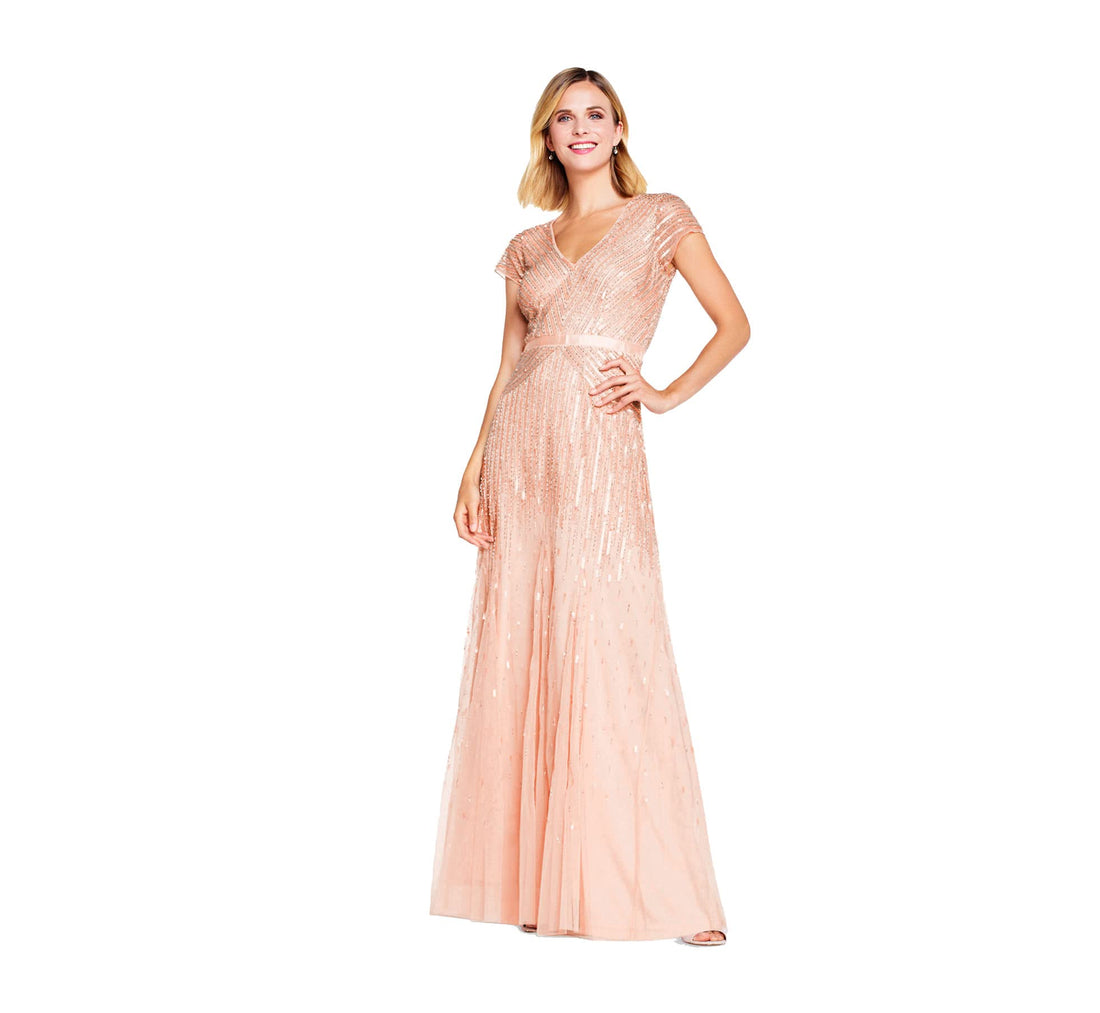 Adrianna Papell Beaded V-Neck Gown