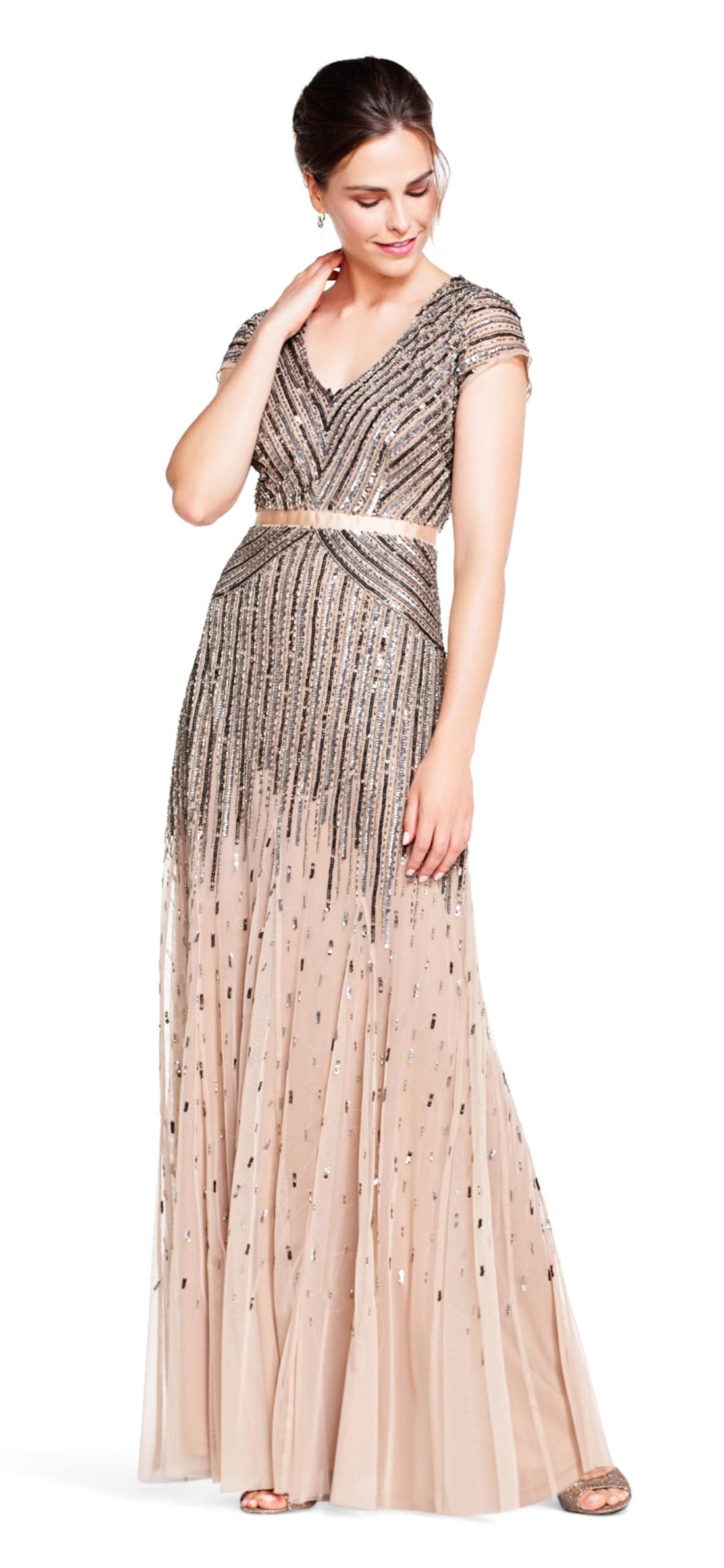 Adrianna Papell Beaded V-Neck Gown