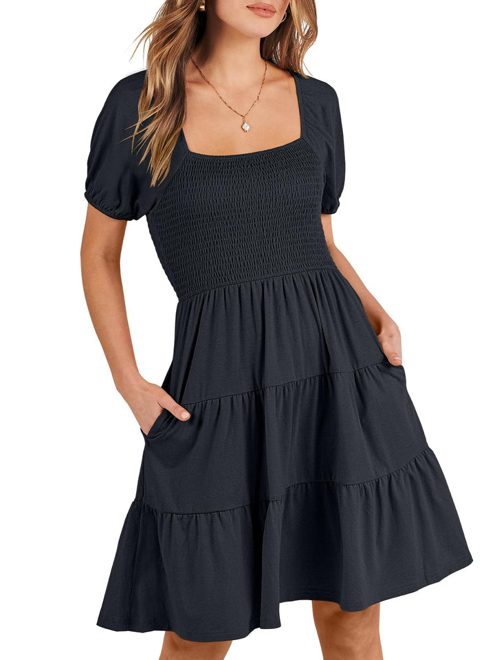 ANRABESS Women's Boho Puff Sleeve Summer Dress