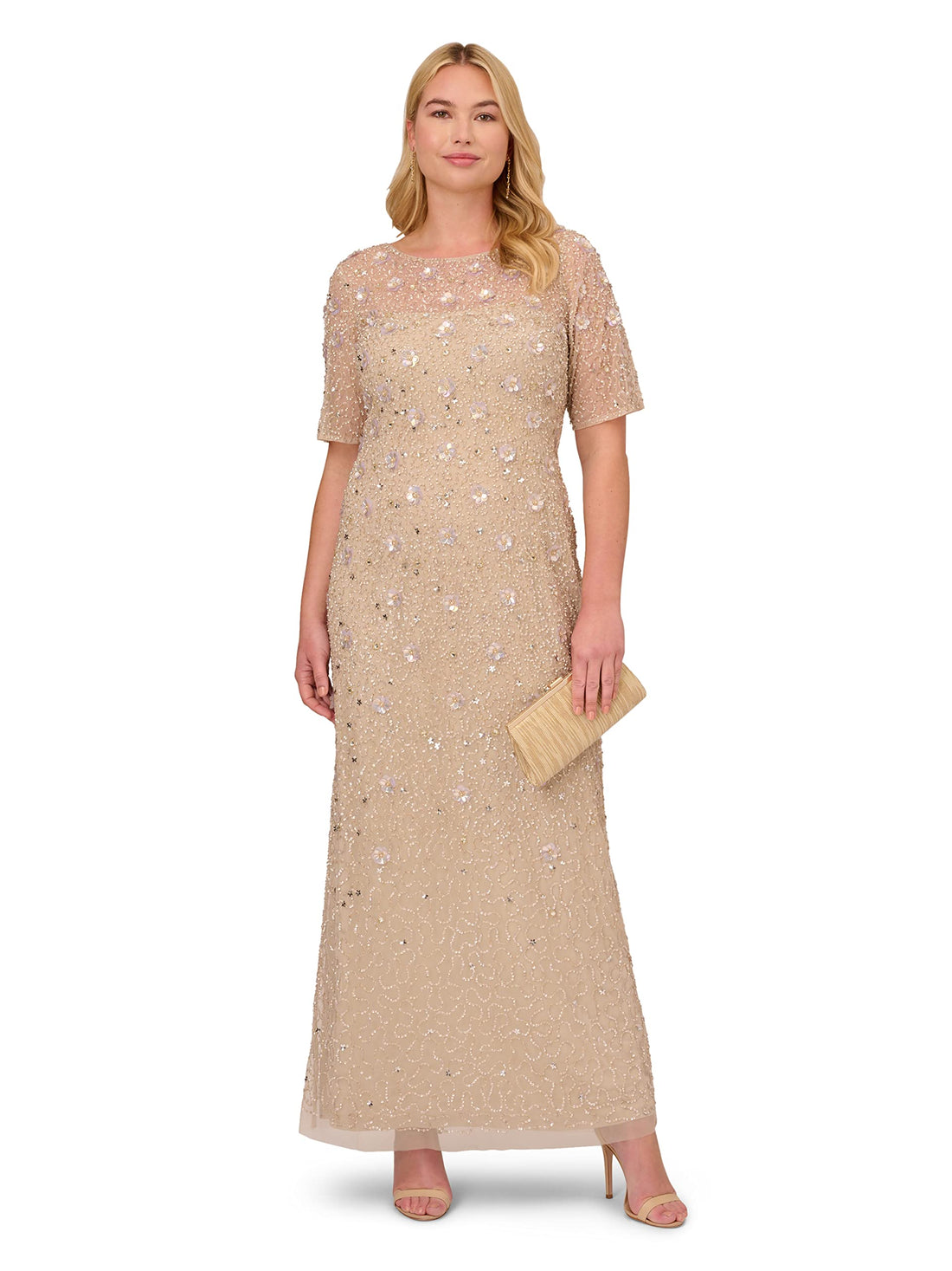 Adrianna Papell Women's Beaded Long 3D Floral Dress