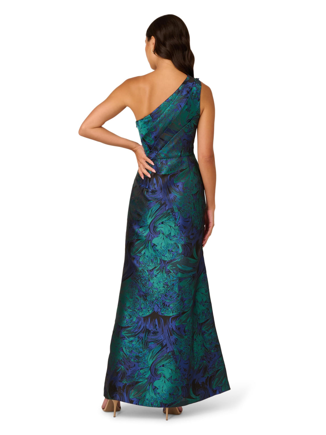 Adrianna Papell Women's One Shoulder Jacquard Gown