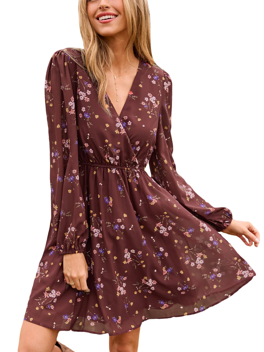 CUPSHE Women's Flowy V-Neck Mini Dress