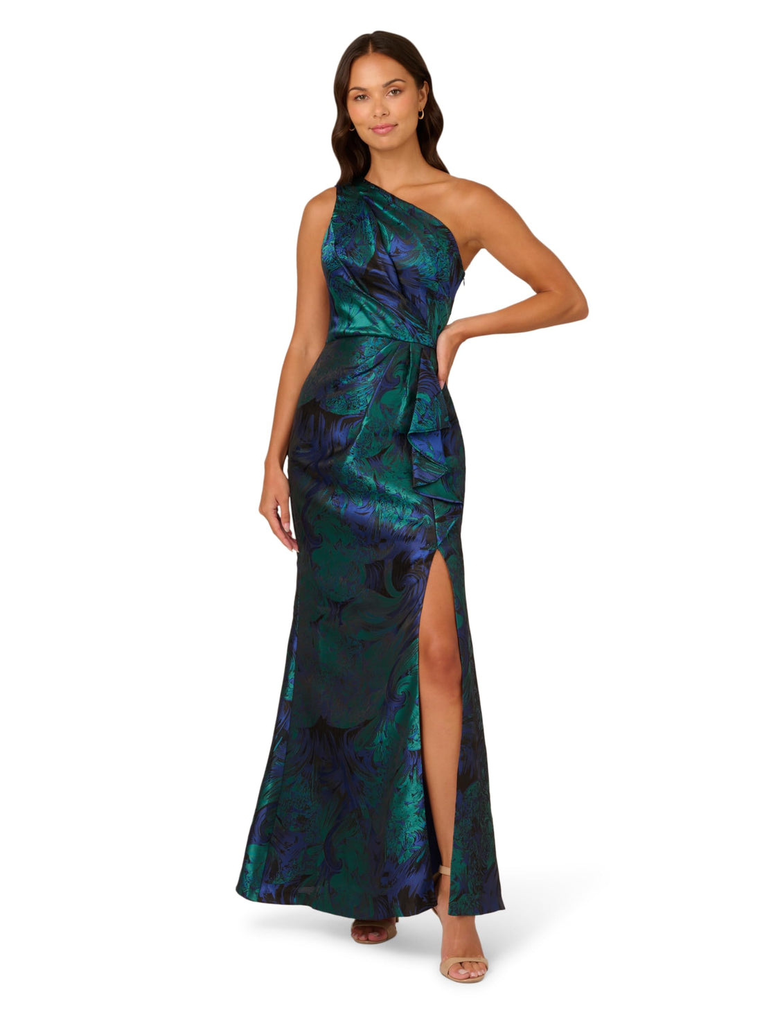 Adrianna Papell Women's One Shoulder Jacquard Gown