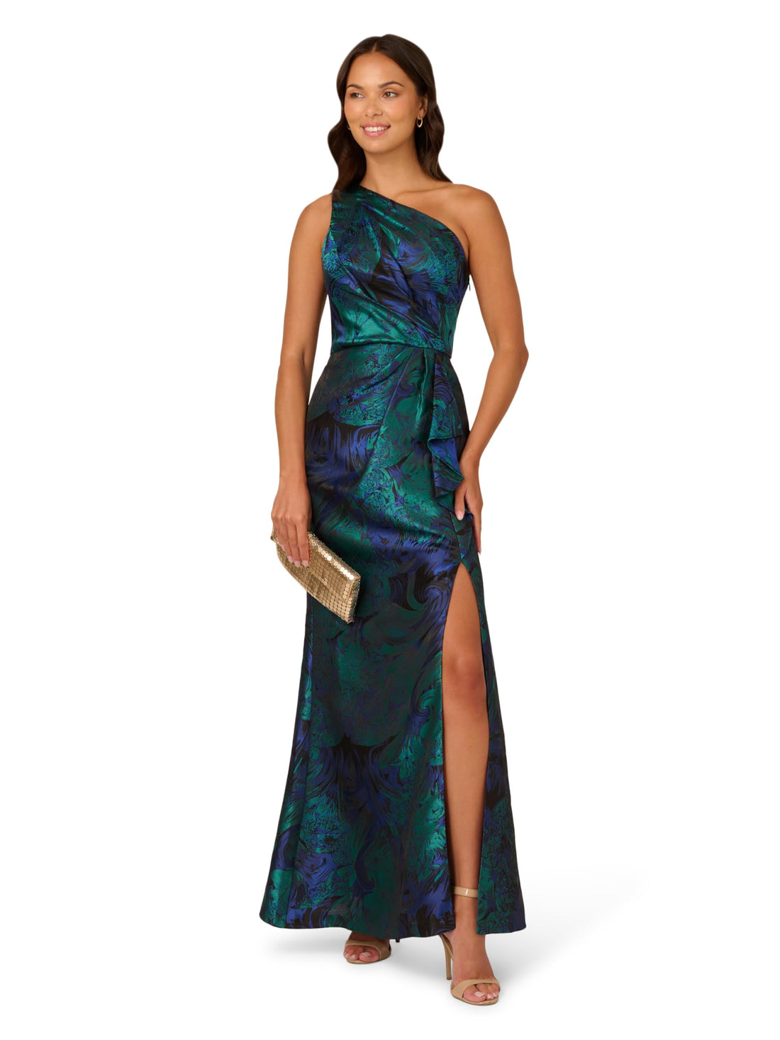 Adrianna Papell Women's One Shoulder Jacquard Gown
