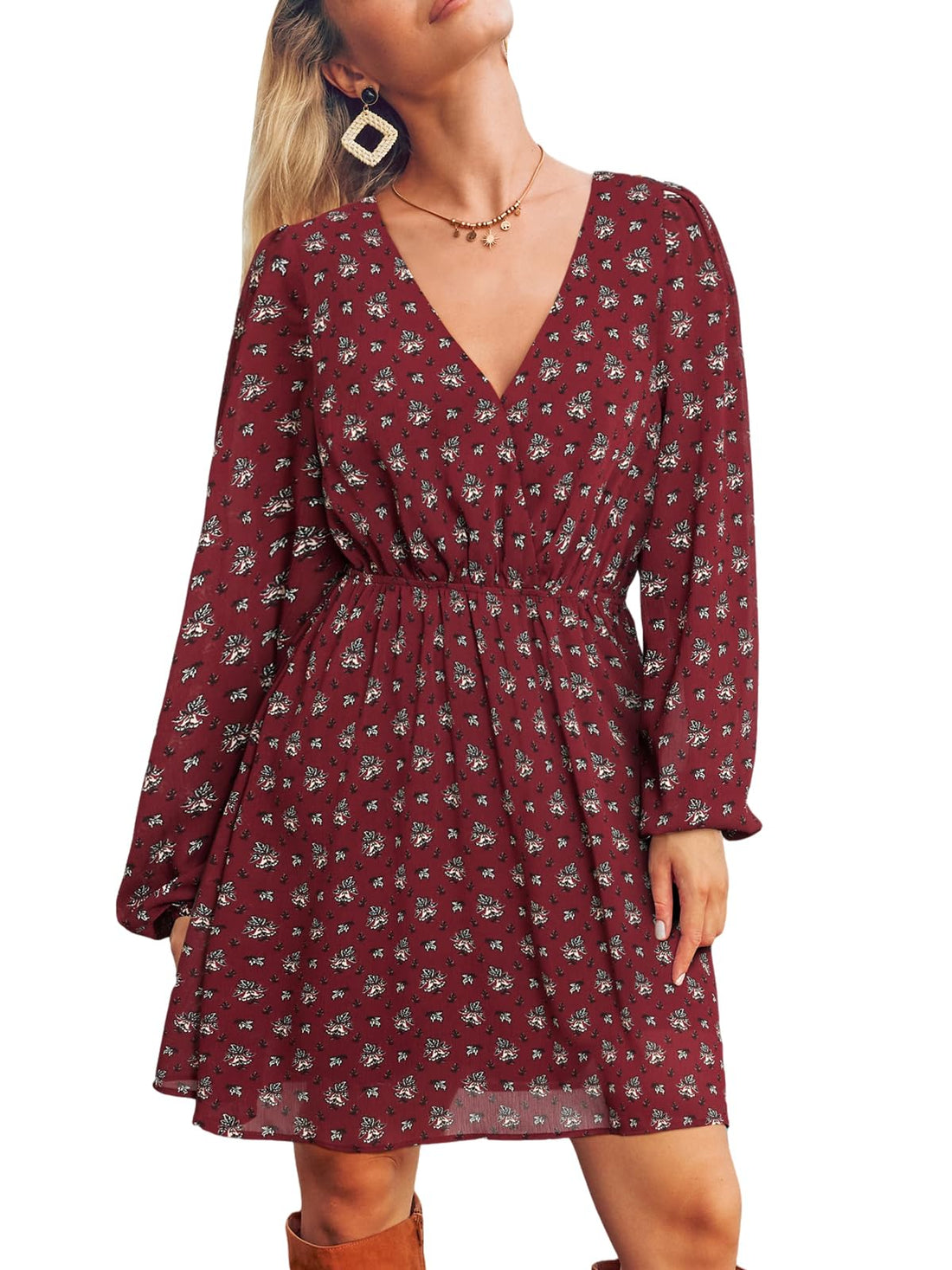 CUPSHE Women's Flowy V-Neck Mini Dress