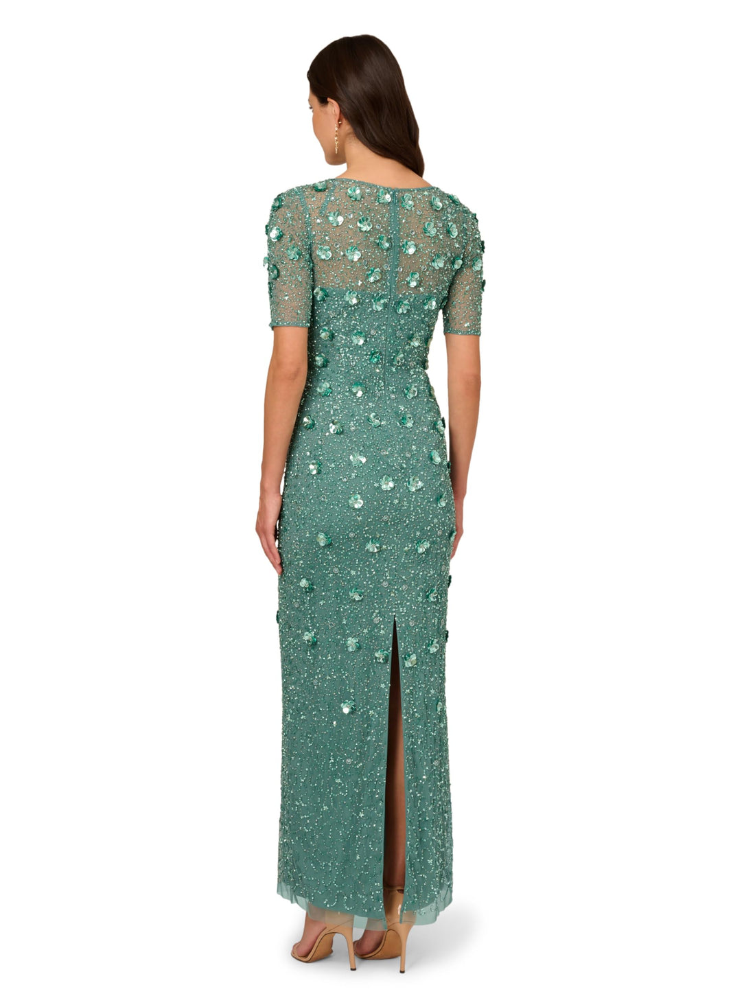 Adrianna Papell Women's Beaded Long 3D Floral Dress