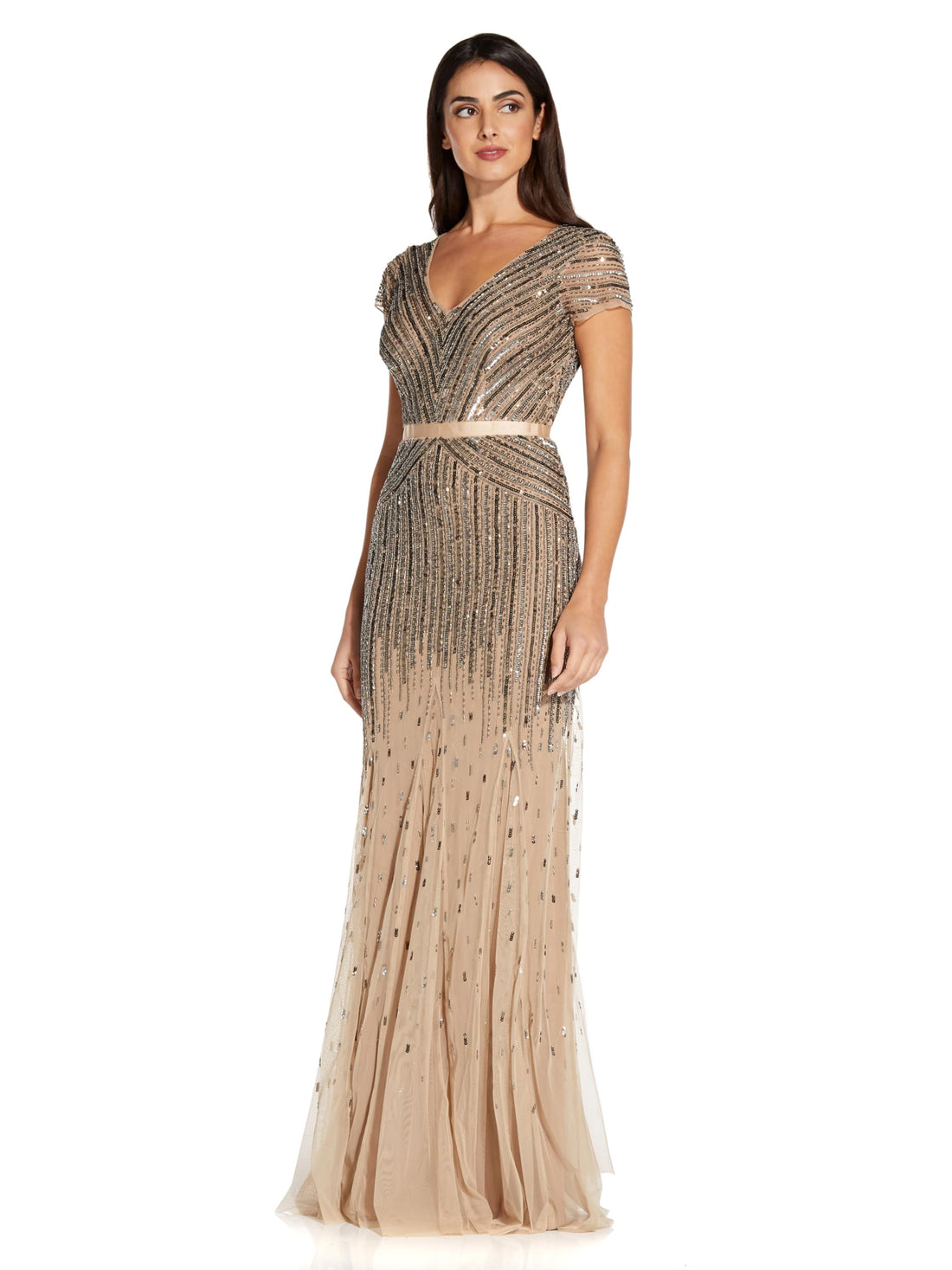 Adrianna Papell Beaded V-Neck Gown