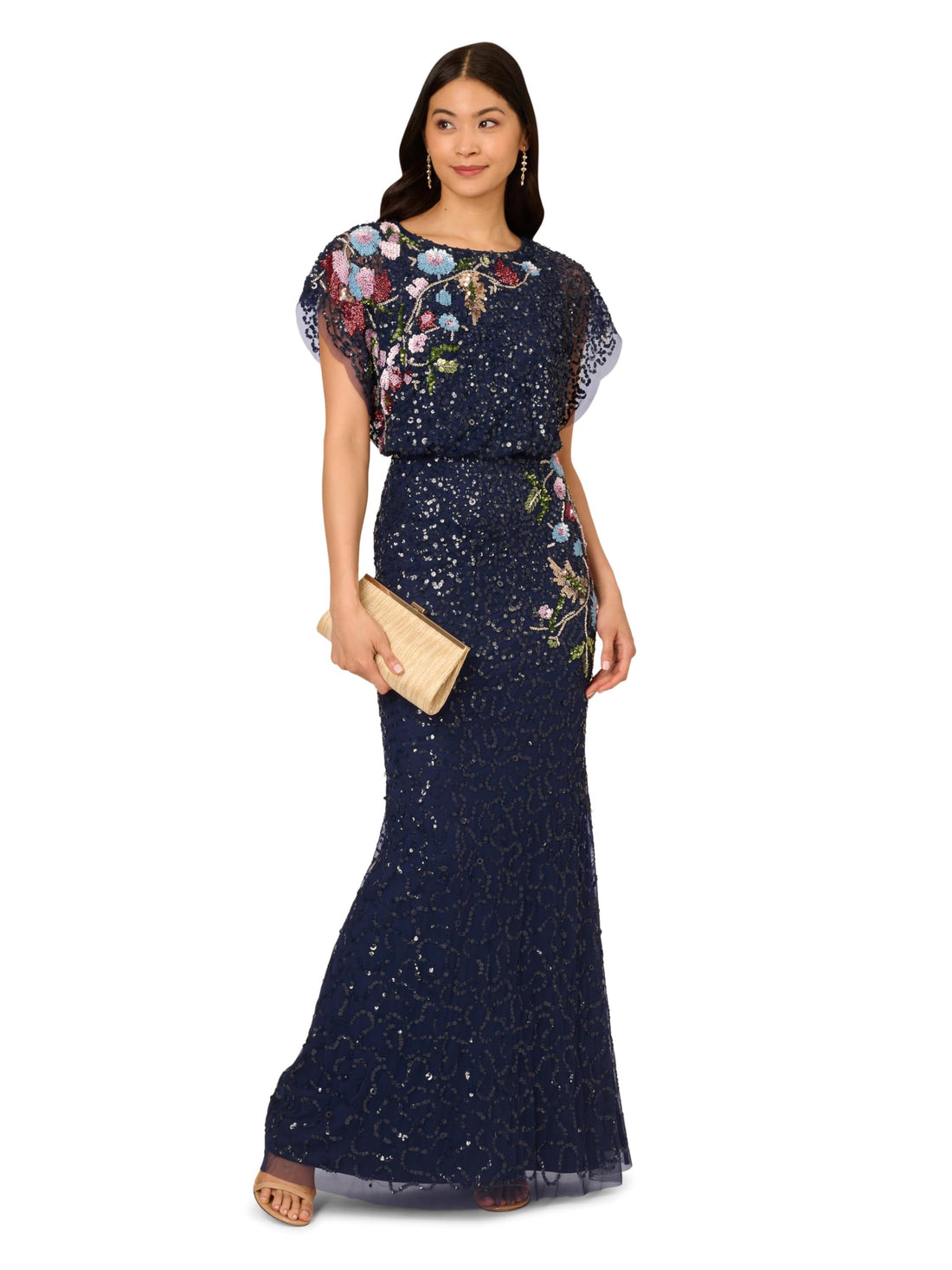 Adrianna Papell Women's Beaded Mermaid Long Dress