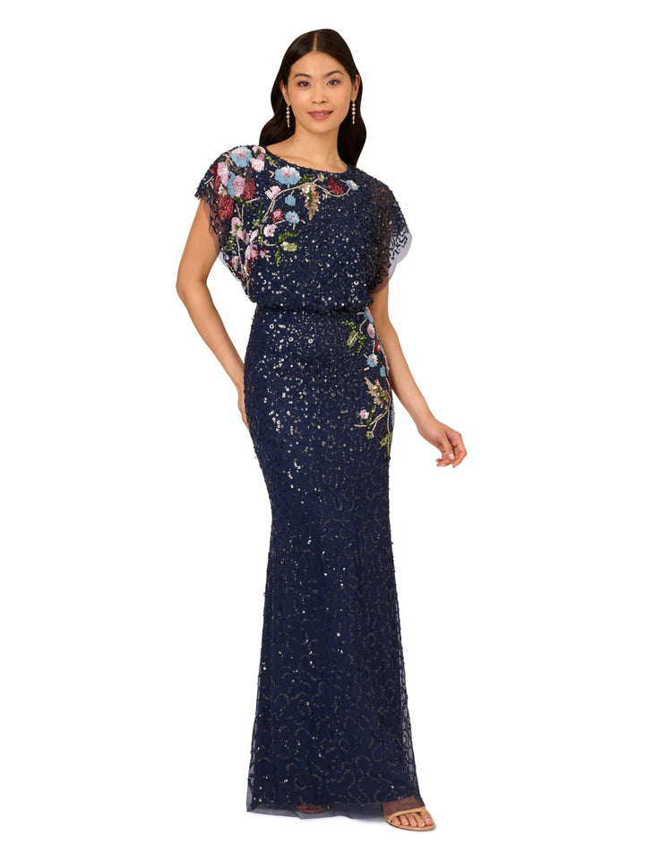 Adrianna Papell Women's Beaded Mermaid Long Dress