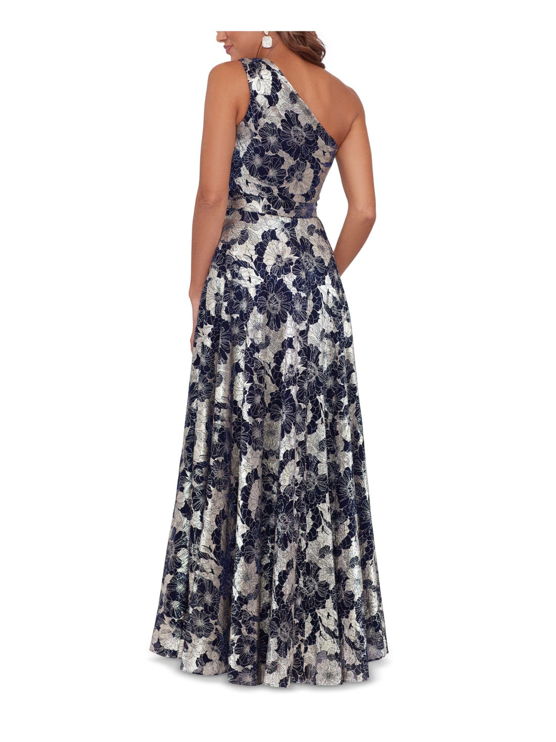 Betsy & Adam Metallic One-Shoulder Gown