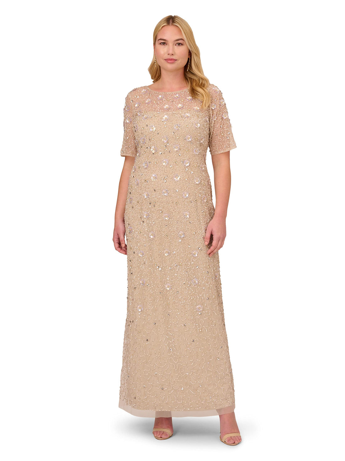 Adrianna Papell Women's Beaded Long 3D Floral Dress