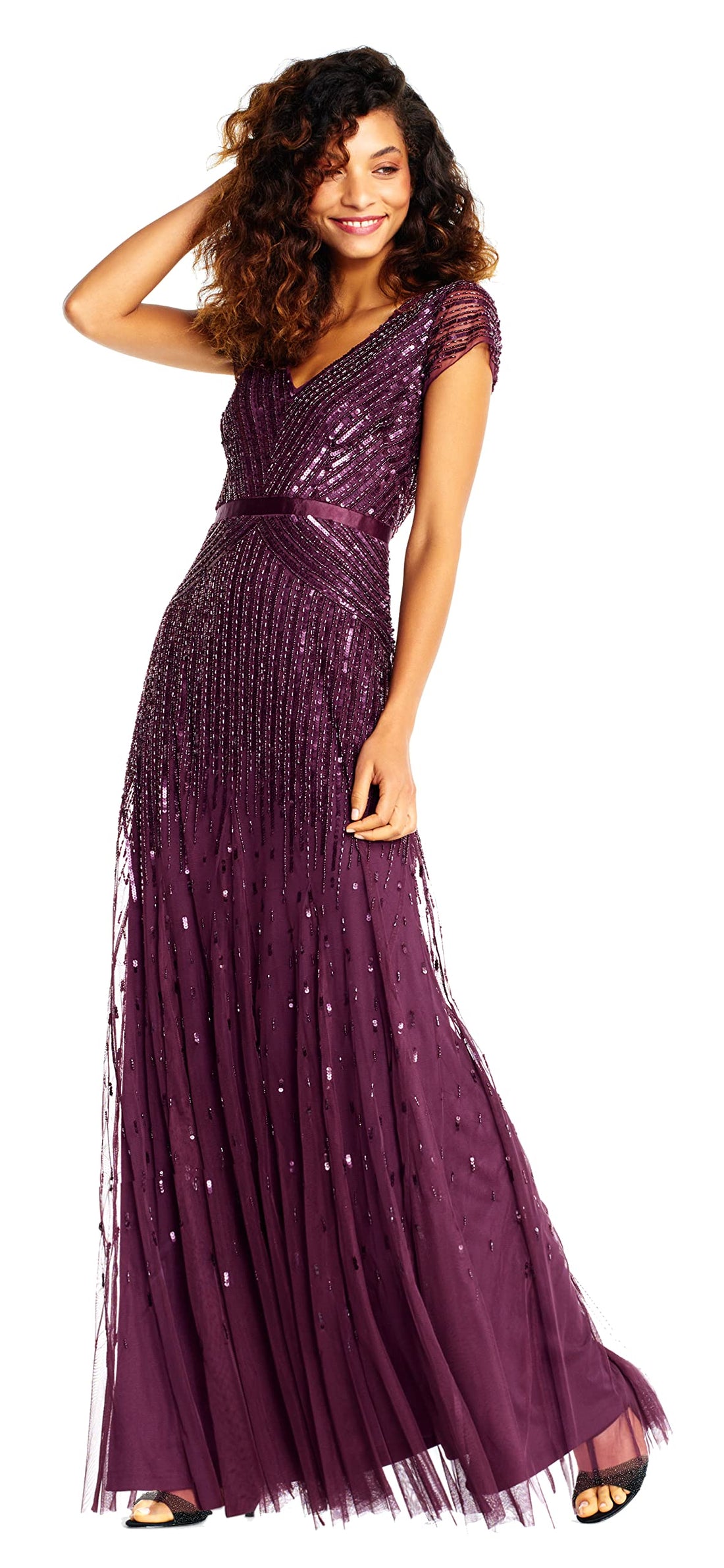 Adrianna Papell Beaded V-Neck Gown