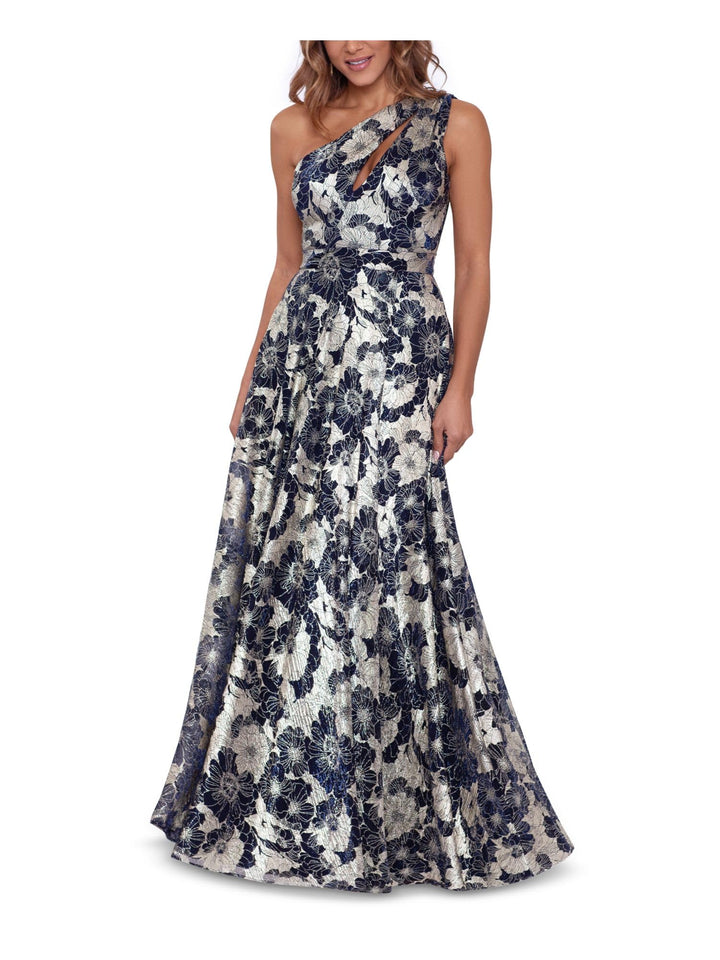 Betsy & Adam Metallic One-Shoulder Gown