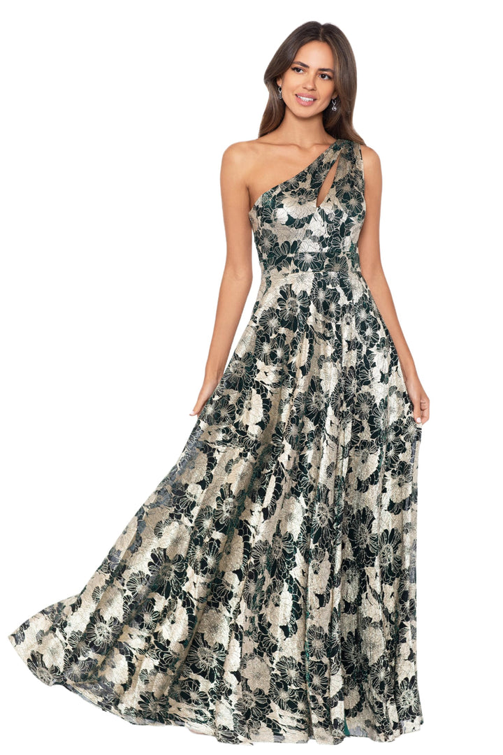 Betsy & Adam Metallic One-Shoulder Gown