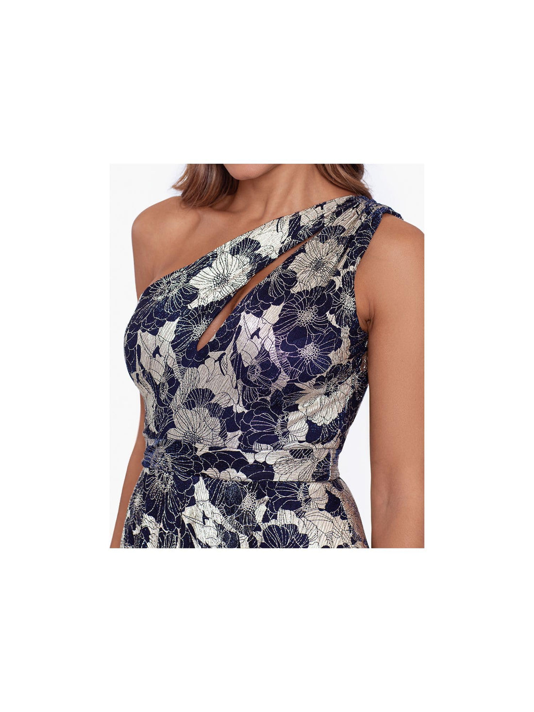 Betsy & Adam Metallic One-Shoulder Gown