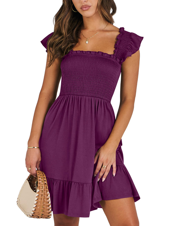 ANRABESS Women's Summer Smocked Ruffle Mini Dress