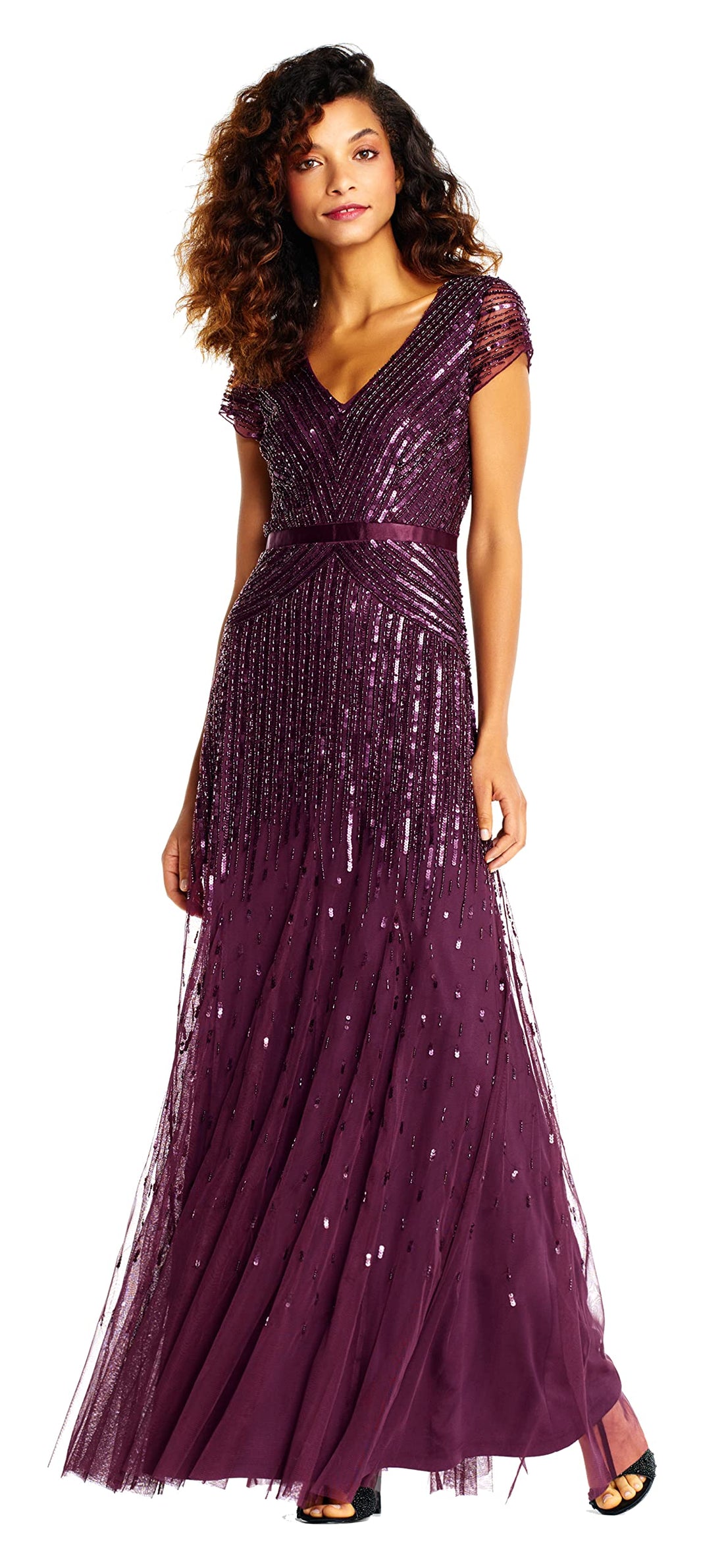 Adrianna Papell Beaded V-Neck Gown