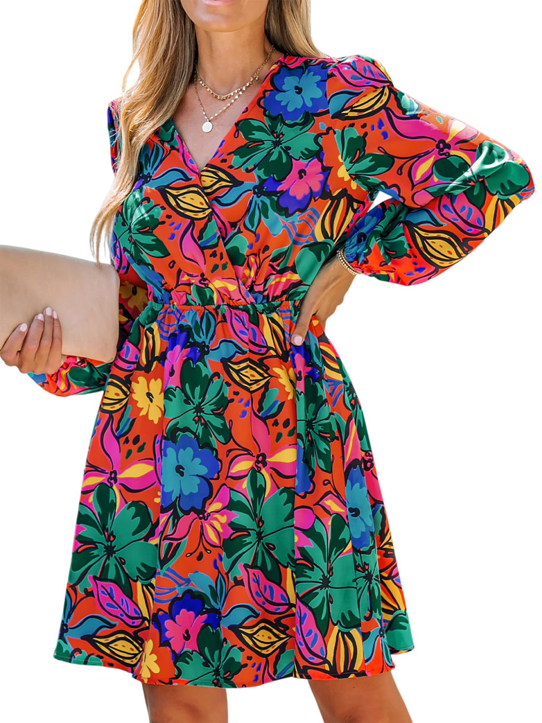 CUPSHE Women's Flowy V-Neck Mini Dress