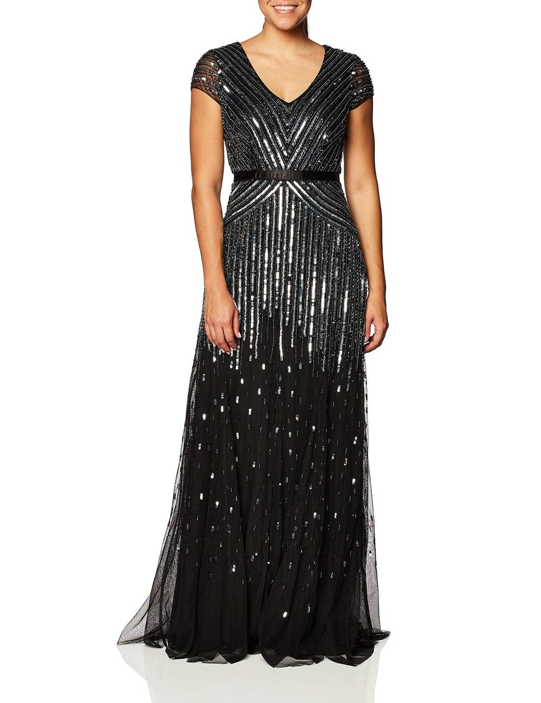 Adrianna Papell Beaded V-Neck Gown