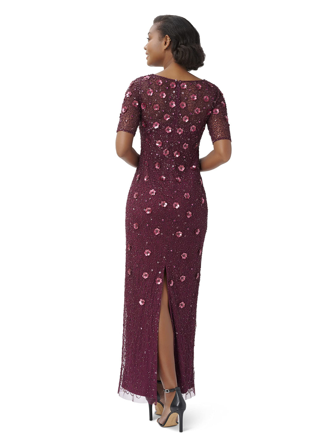 Adrianna Papell Women's Beaded Long 3D Floral Dress