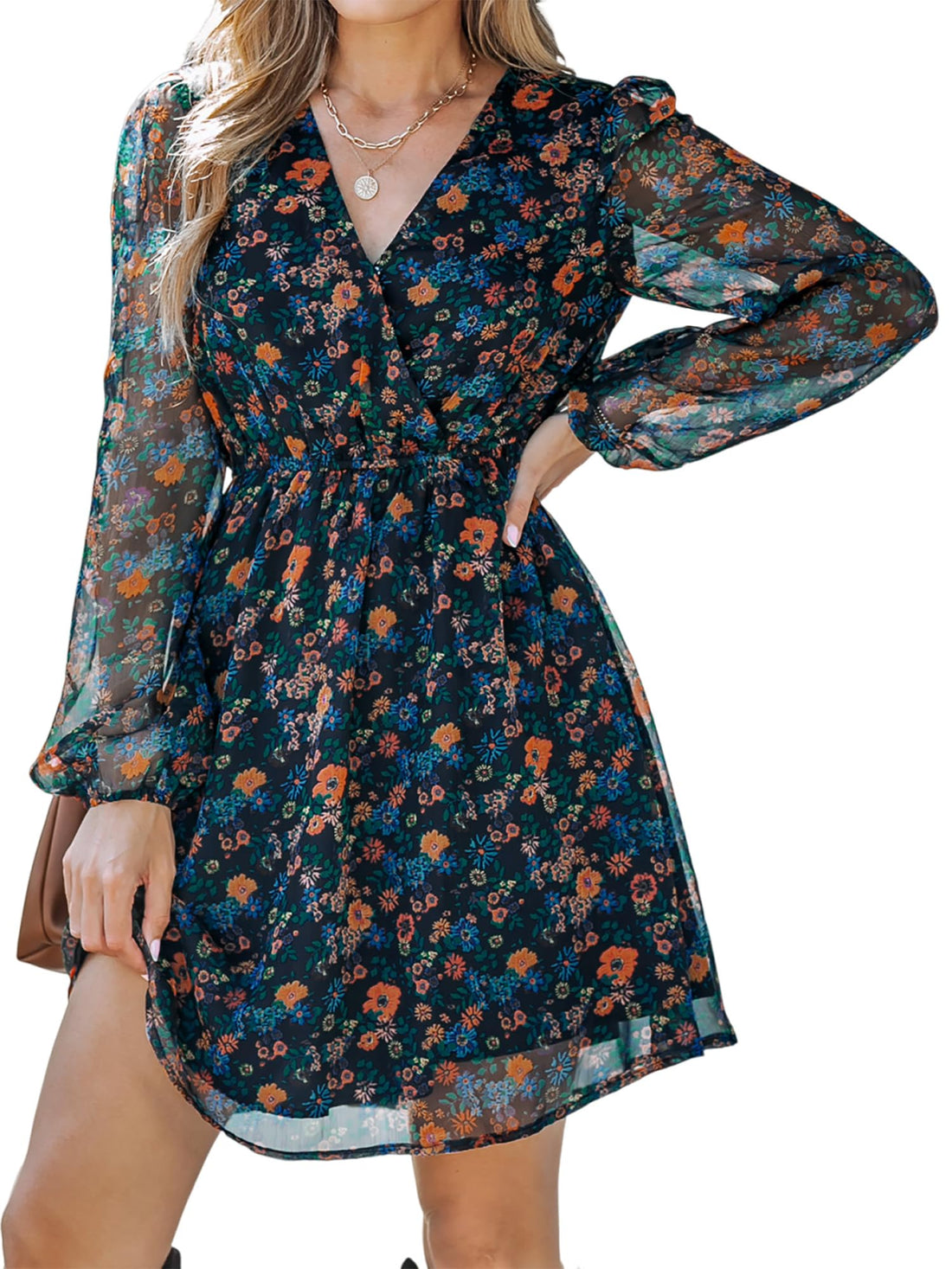 CUPSHE Women's Flowy V-Neck Mini Dress