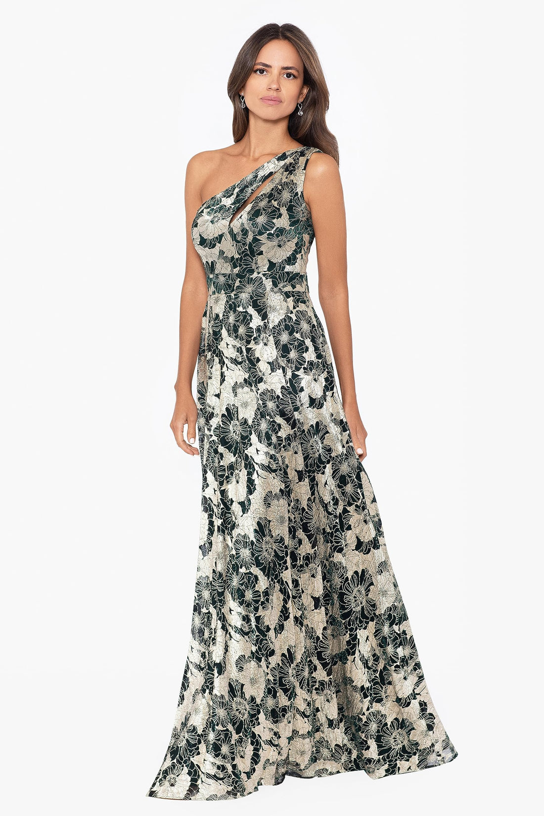 Betsy & Adam Metallic One-Shoulder Gown