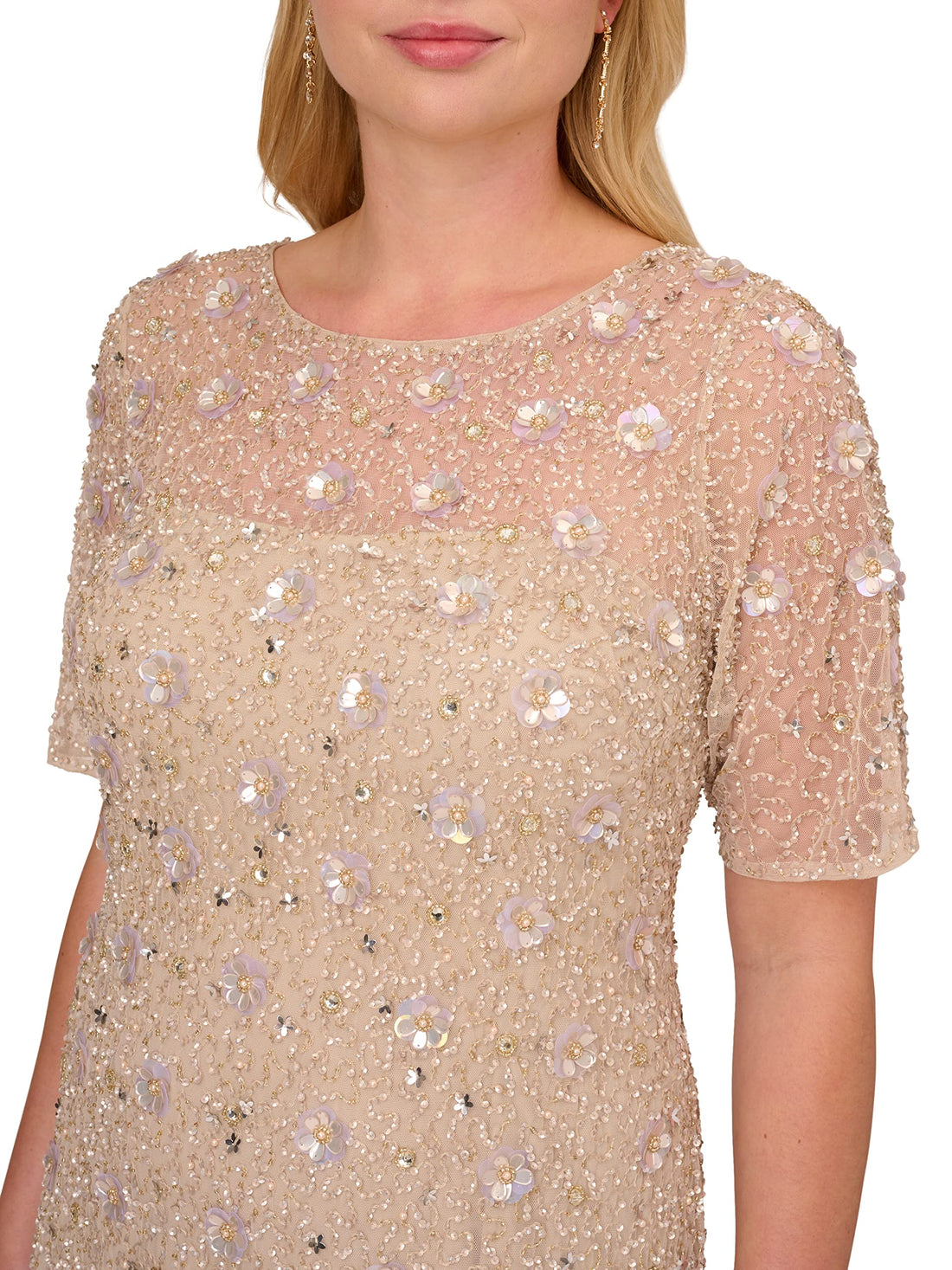 Adrianna Papell Women's Beaded Long 3D Floral Dress