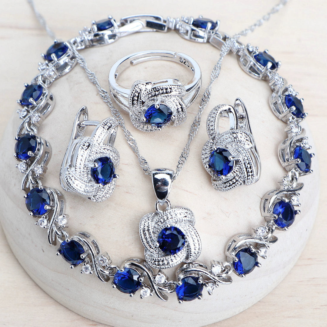 Blue Zirconia 925 Sterling Silver Bridal Jewelry Set