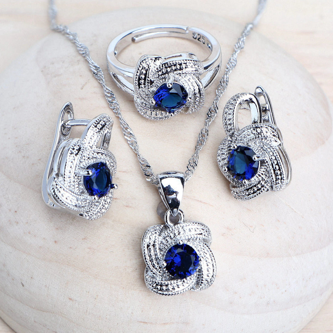 Blue Zirconia 925 Sterling Silver Bridal Jewelry Set