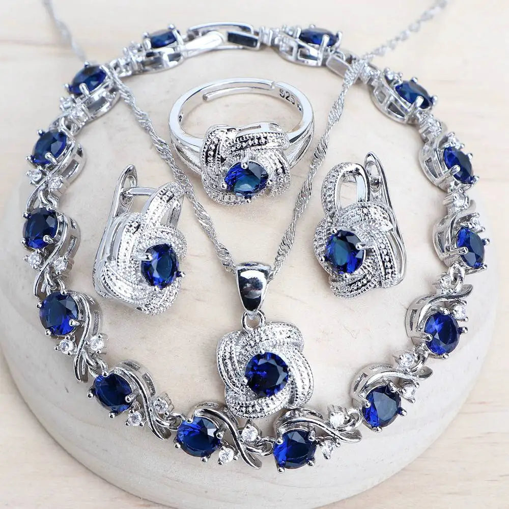Blue Zirconia 925 Sterling Silver Bridal Jewelry Set
