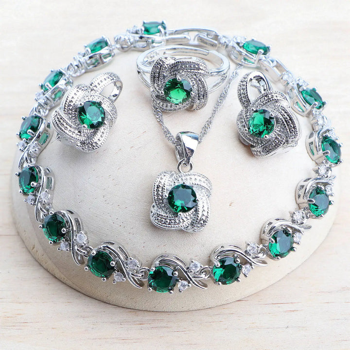 Blue Zirconia 925 Sterling Silver Bridal Jewelry Set