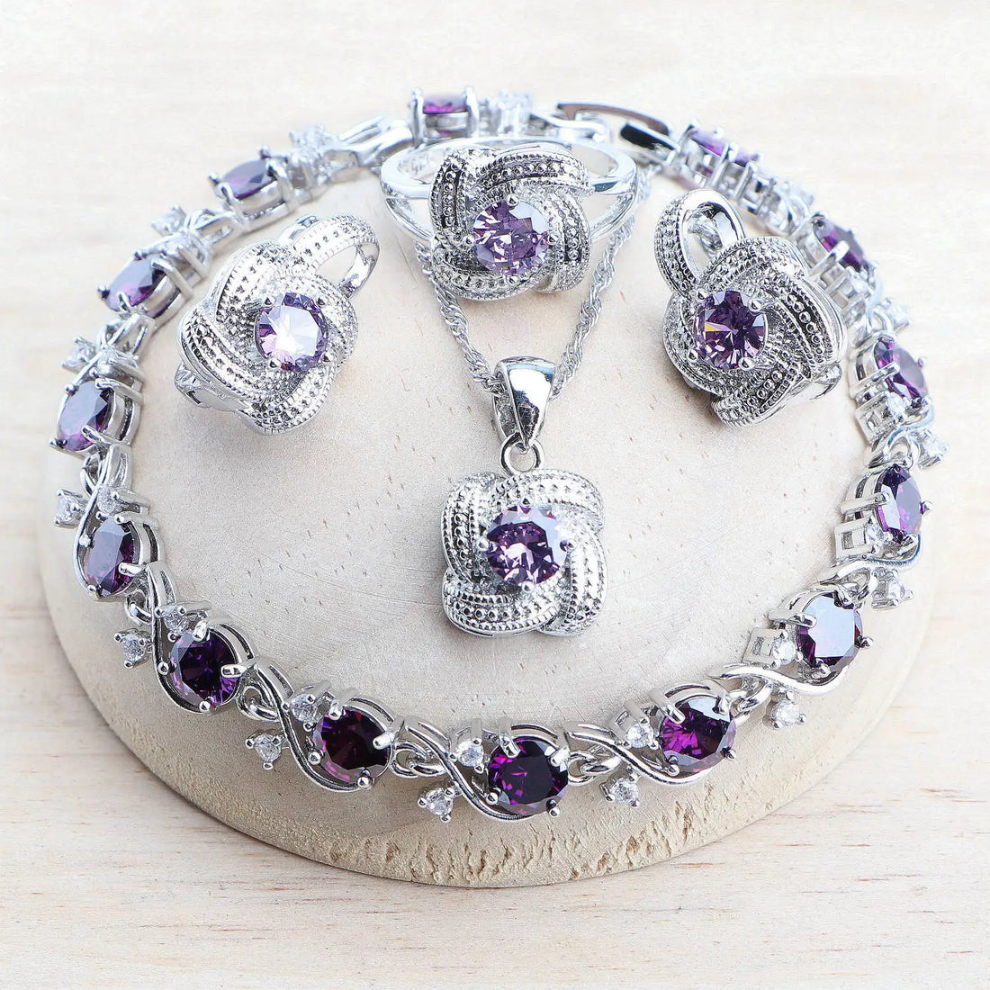 Blue Zirconia 925 Sterling Silver Bridal Jewelry Set