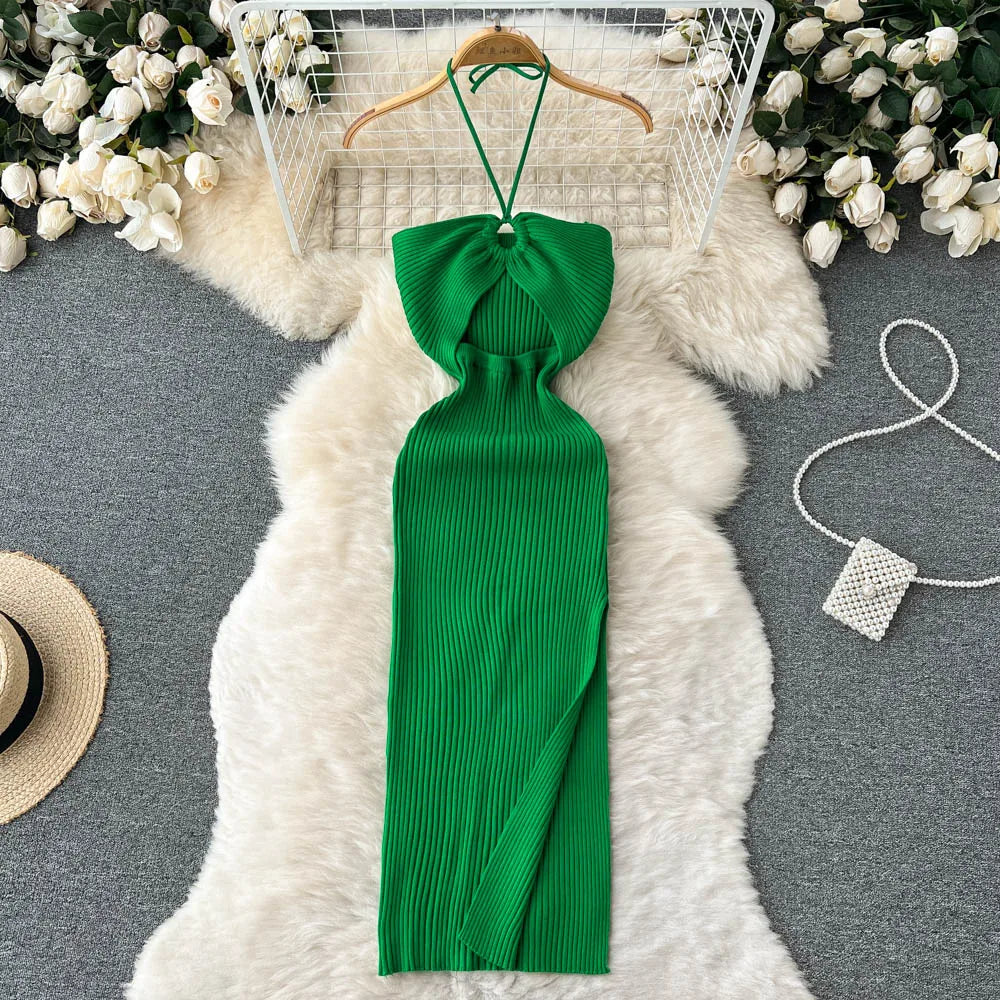 YuooMuoo Chic Fashion Sexy Package Hips Split Knitted Summer Dress 2025