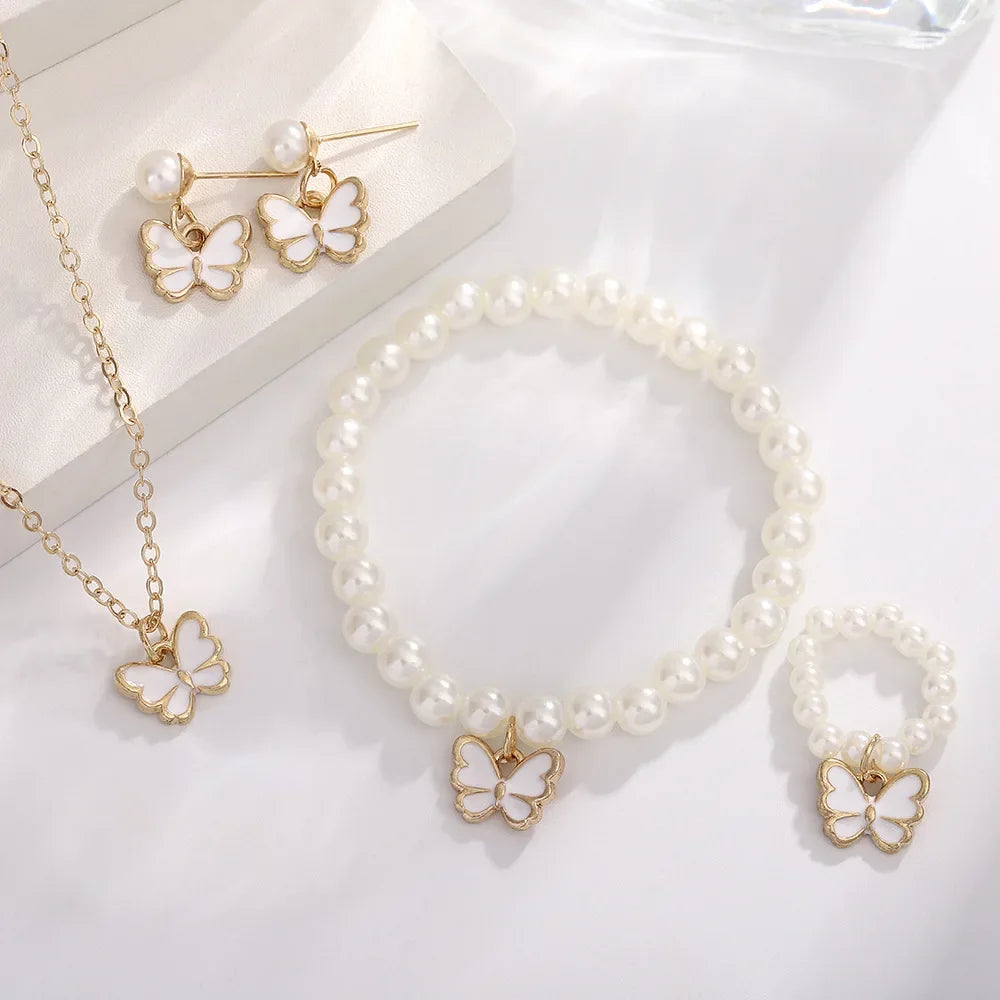 4Pcs Butterfly Pearl Jewelry Set for Women
