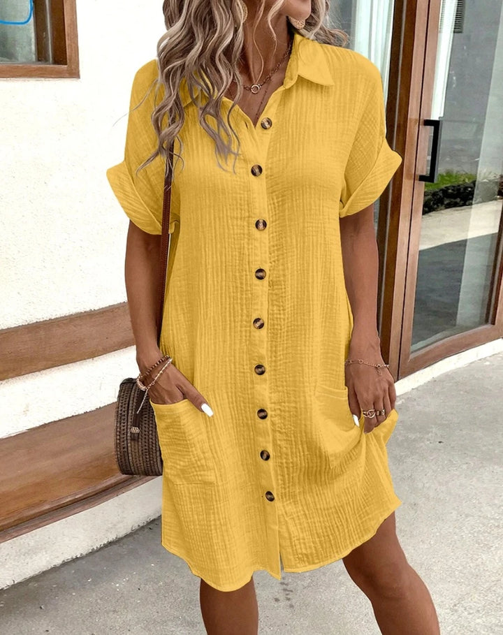 Vintage Women V-neck Mini Dress - Casual Summer Cotton Linen