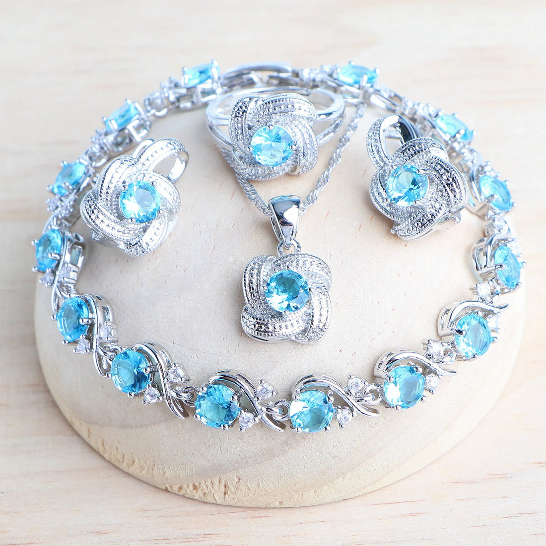 Blue Zirconia 925 Sterling Silver Bridal Jewelry Set