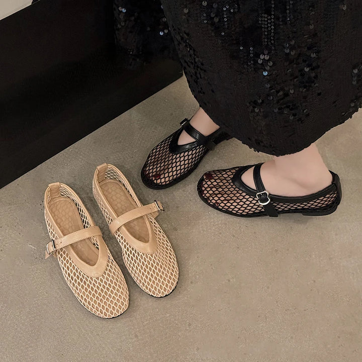 XINGDIKU Women's Fishnet Mary Jane Flats