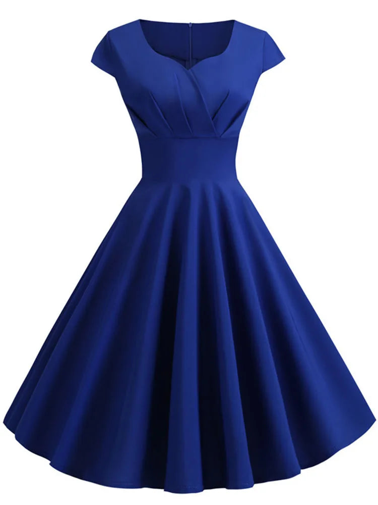 Pink Summer Dress Women V-Neck Vintage Robe A-Line Midi Party Office Dress