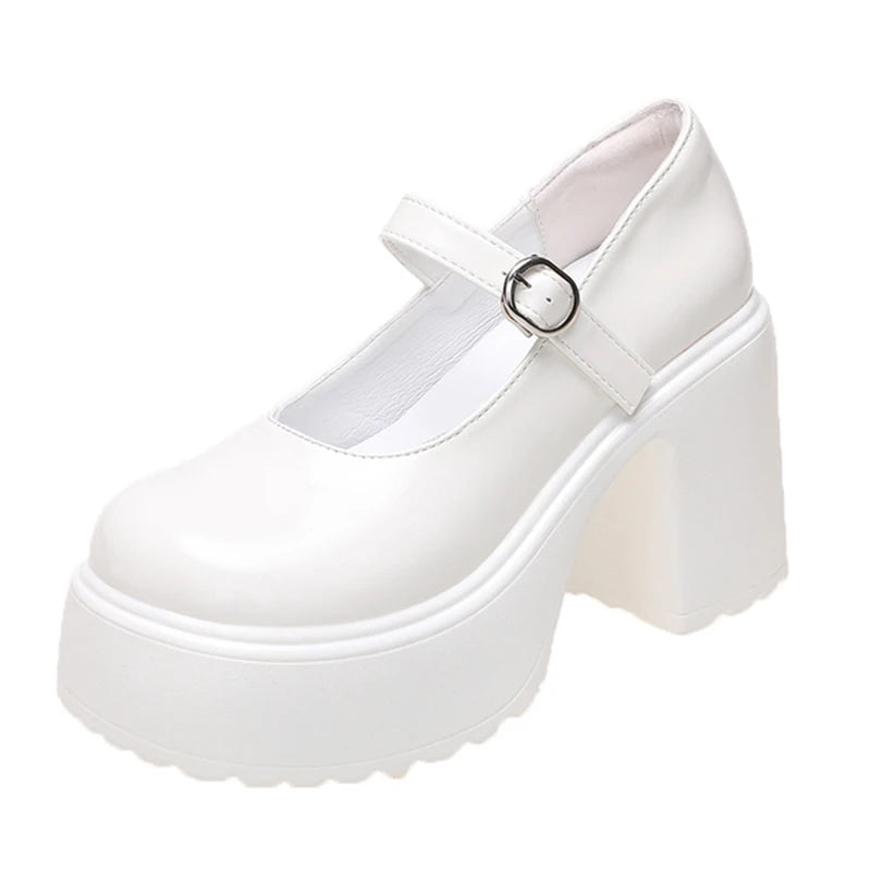 Black Chunky Platform Mary Jane Pumps for Women