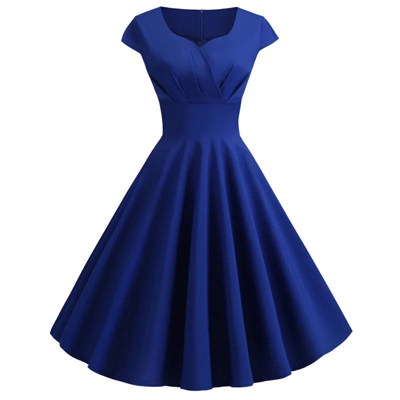 Pink Summer Dress Women V-Neck Vintage Robe A-Line Midi Party Office Dress