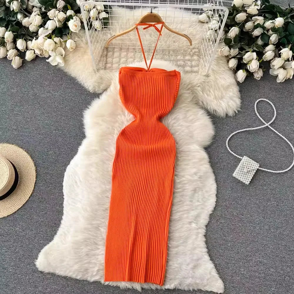 YuooMuoo Chic Fashion Sexy Package Hips Split Knitted Summer Dress 2025
