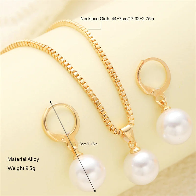 3-Piece Round Pearl Jewelry Set with Earring & Necklace for Women